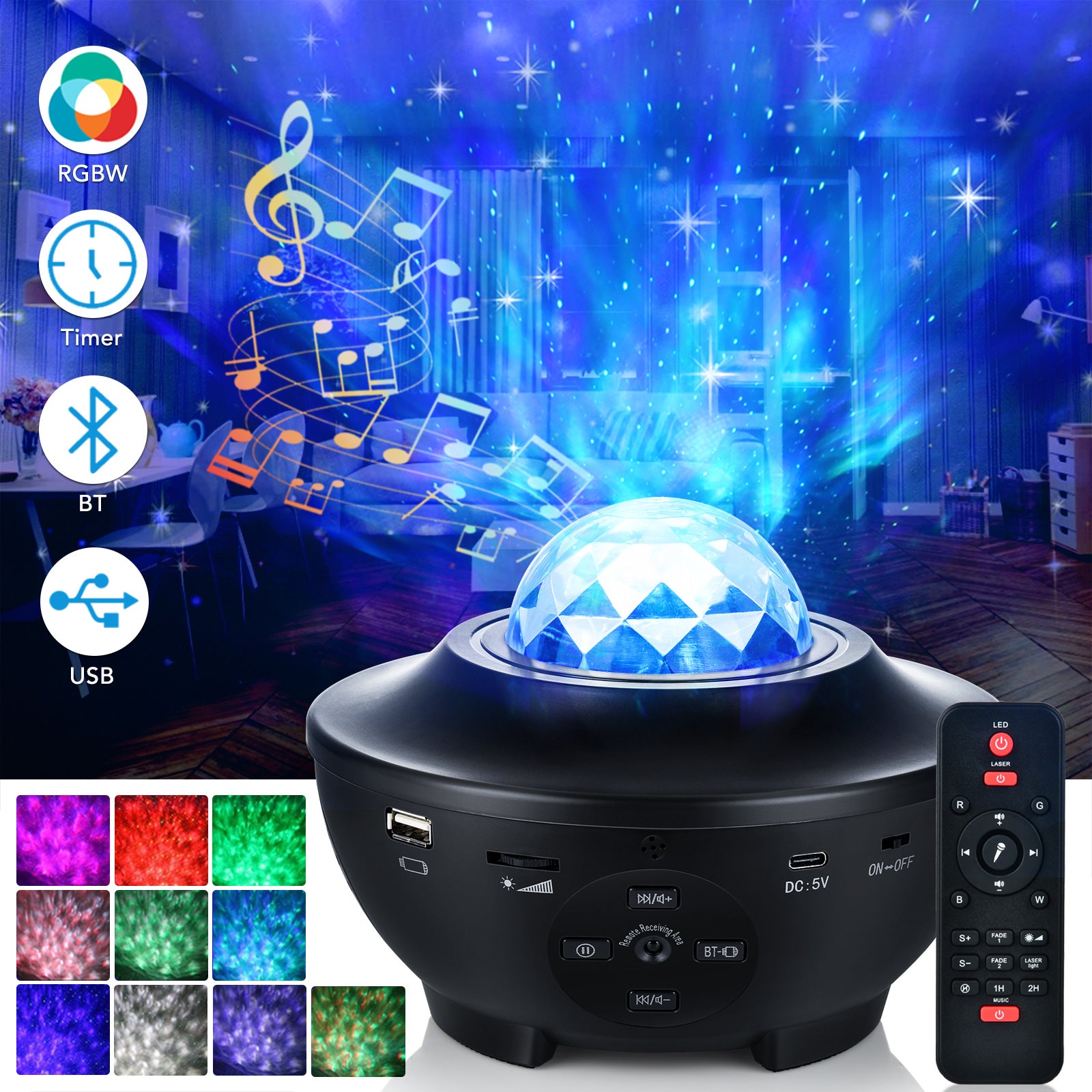 Smart WiFi Bluetooth Star Projector Light – LED Laser Music Galaxy Night Lamp
