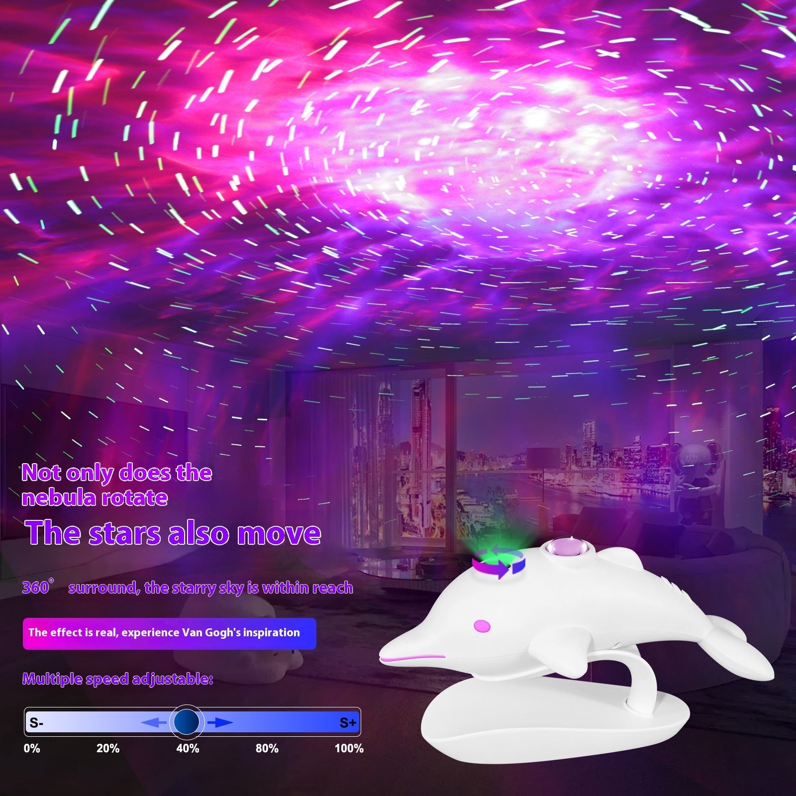 Dolphin LED Laser Projector Light – Color Changing Star Night Lamp